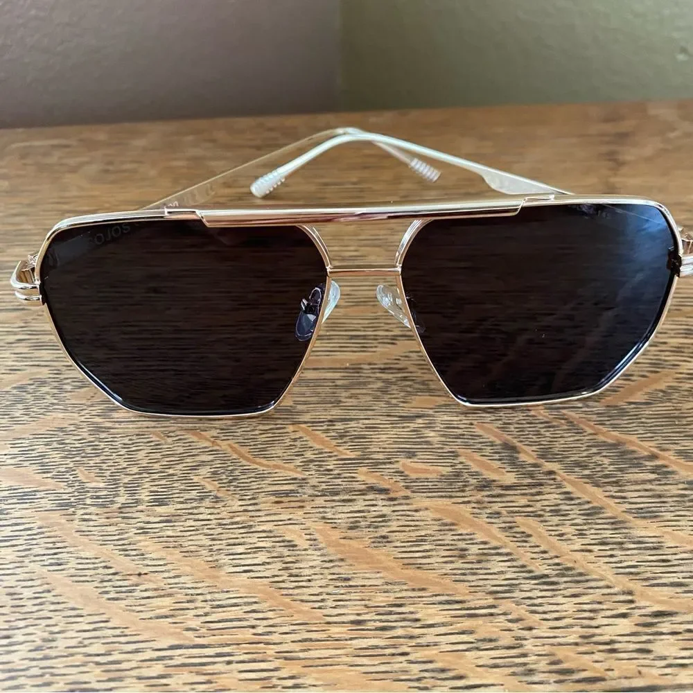 Sojos Pioneer Aviator Sunglasses. Gold Frame w/Green Lenses. New (NIB)! Unisex